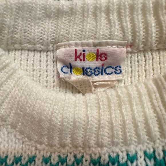 Vintage Kids Classics Fair Isle Knit Sweater Pink Green White Baby 24M - Picture 2 of 9